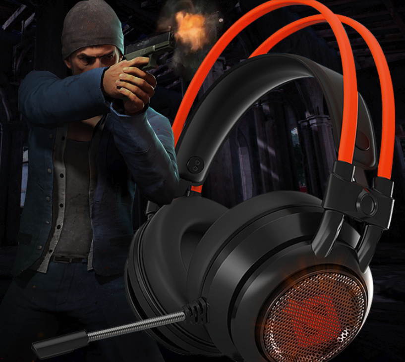 Ajazz AX391 Wired Gaming Headset Game Earphone Computer Headphones with Microphone Led Light Headphones for Computer PC Laptop (Black & Orange)