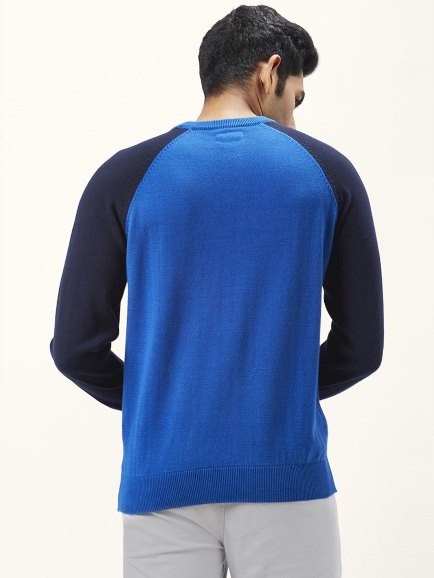 Byford By Pantaloons Blue Regular Fit Colour Block Sweaters