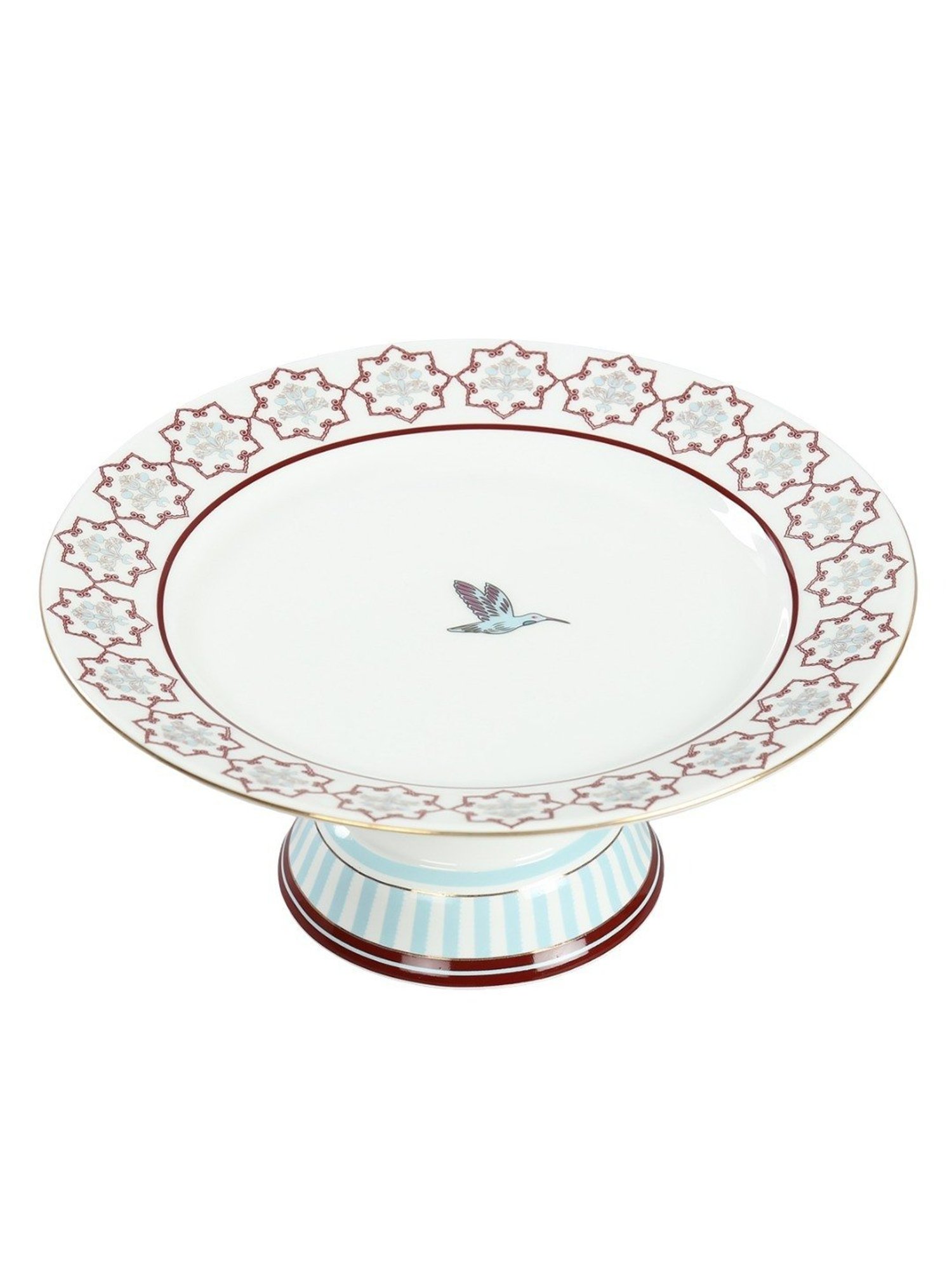 India Circus Color Bordered Pink Bone China Cake Stand