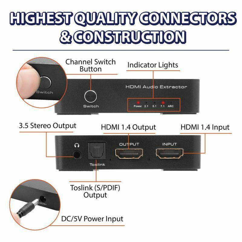 HDMI Audio Extractor Converter ARC 7.1CH Optical Toslink SPDIF 3.5mm Output 4K