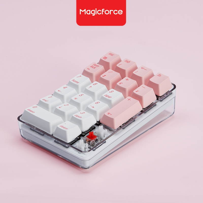 Mechanical Numeric Keypad Cherry MX  White Switch Wired Gaming Keypad Crystal Case White Backlit 21 Keys Mini Numpad Portable Keypad Extended Layout White Magicforce by Qisan