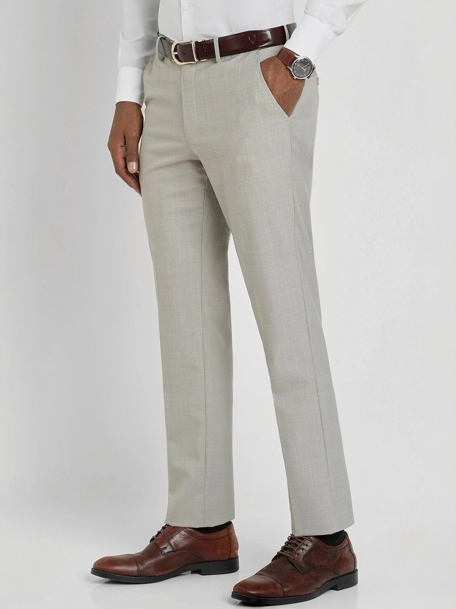 Allen Solly Grey Slim Fit Texture Trousers