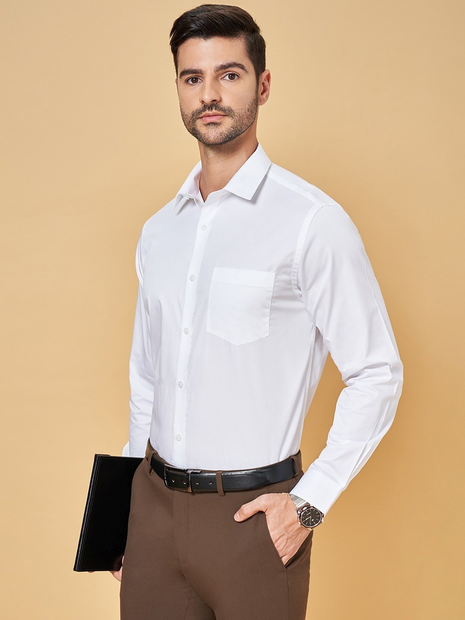Peregrine by Pantaloons White Cotton Regular Fit Shirt