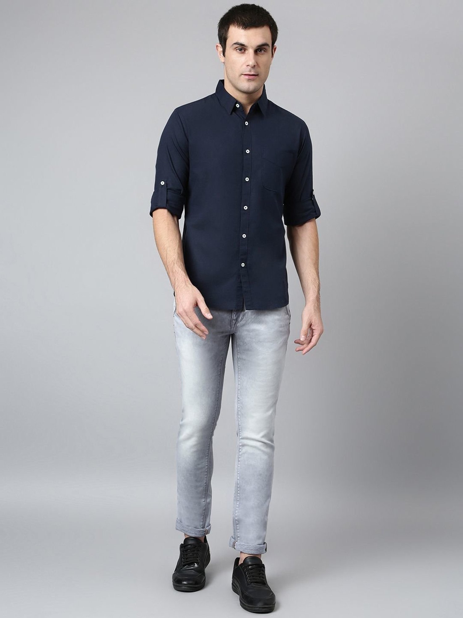 Dennis Lingo Navy Cotton Slim Fit Shirt