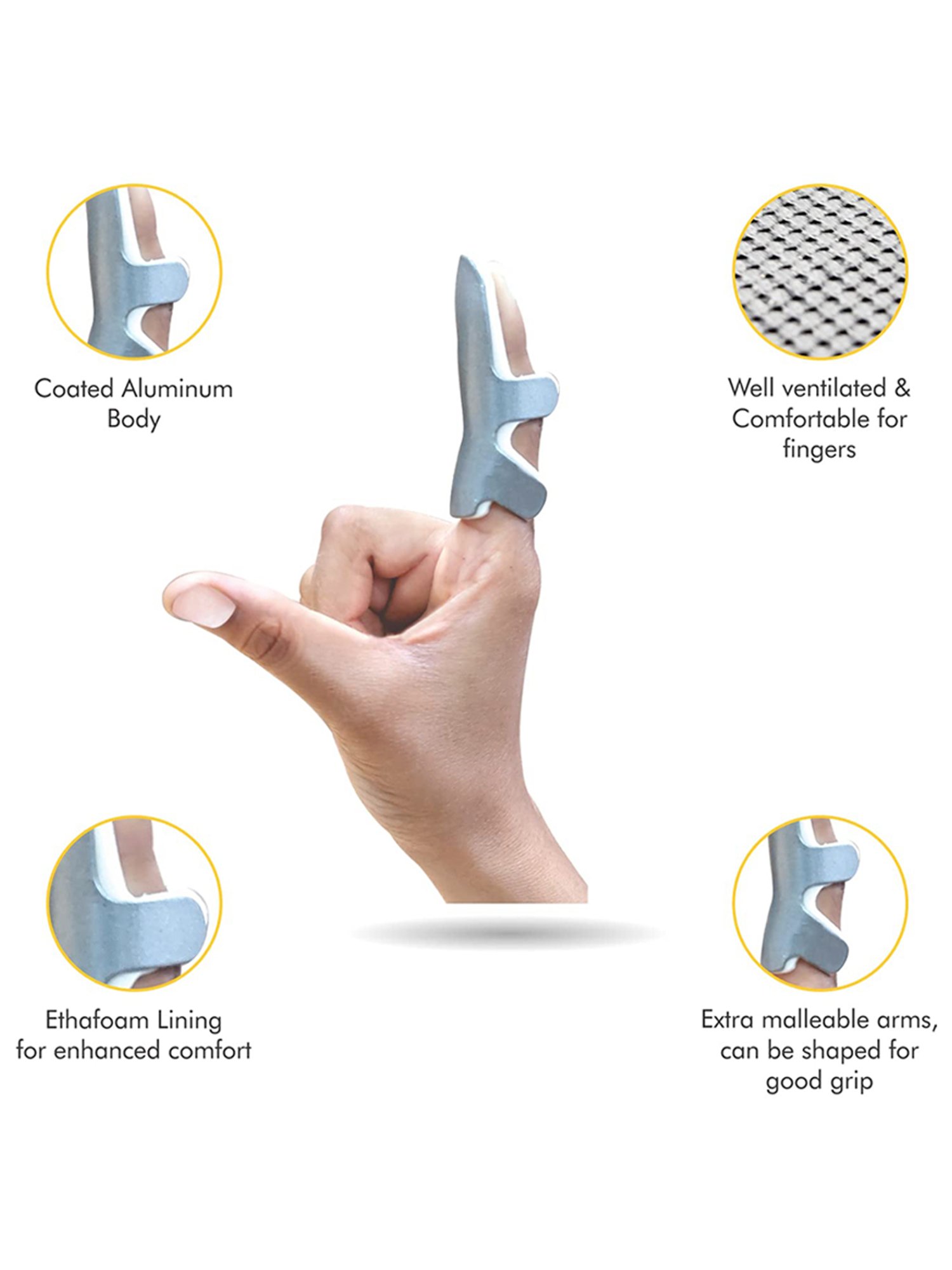 AccuSure Foam Lined Frog Finger Splint - Large (Grey)