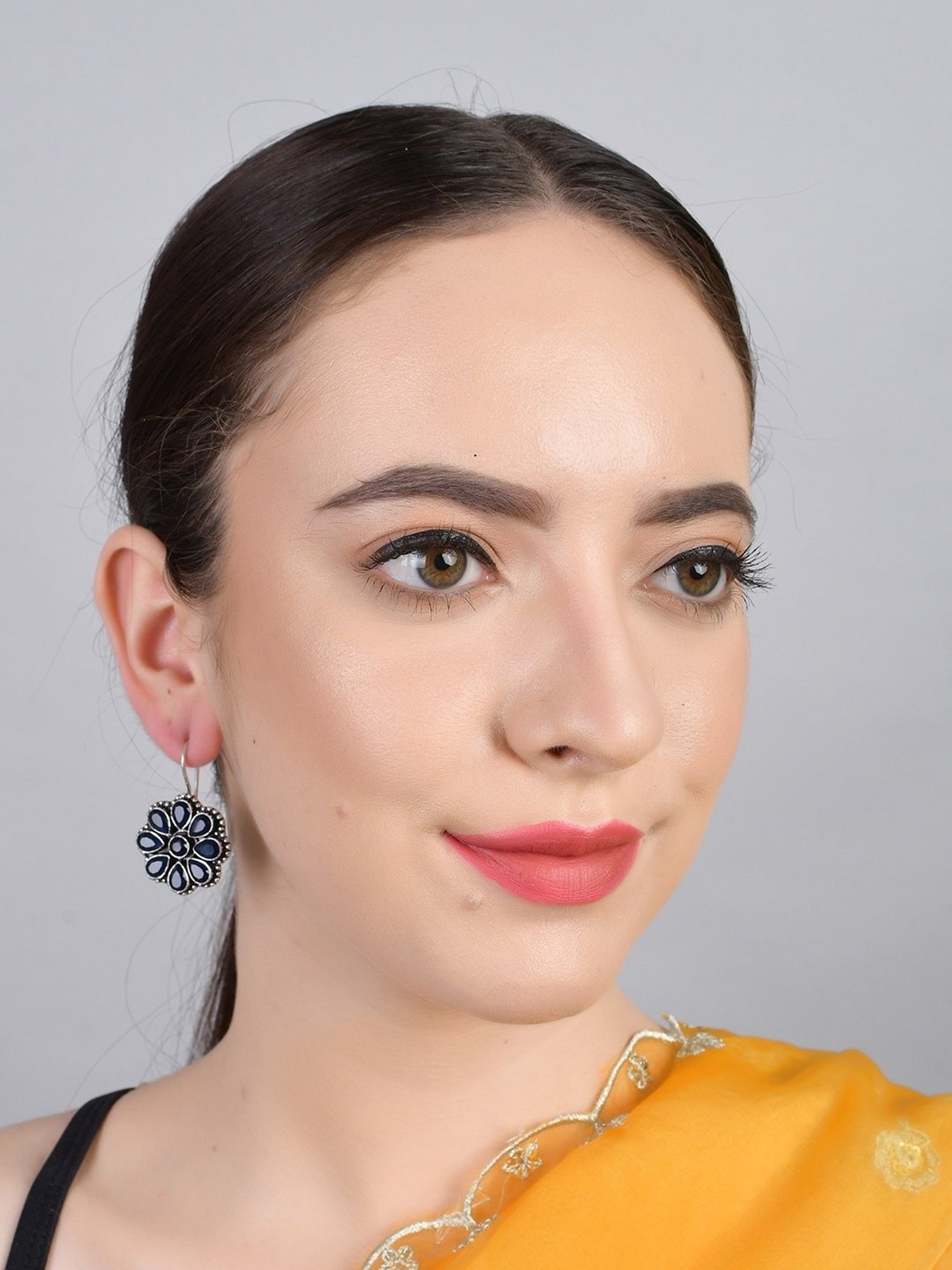 Imli Street Blue Silver Tone Stone-Studded Handcrafted Drop Earrings