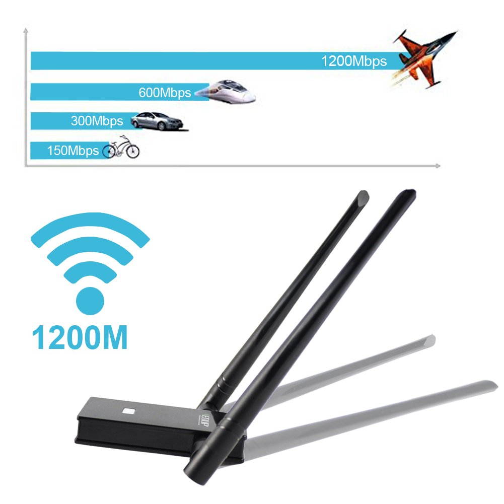 Wifi Adapter, EDUP USB 3.0 Wireless Adapter 802.11AC 1200Mbps Dual Band with 5G 867Mbps/2.4G 300Mbps 6Dbi External Dual Antennas Supports Windows XP,Win Vista,Win 7,Win 8.1, Win 10,Mac OS X 10.6-10.13
