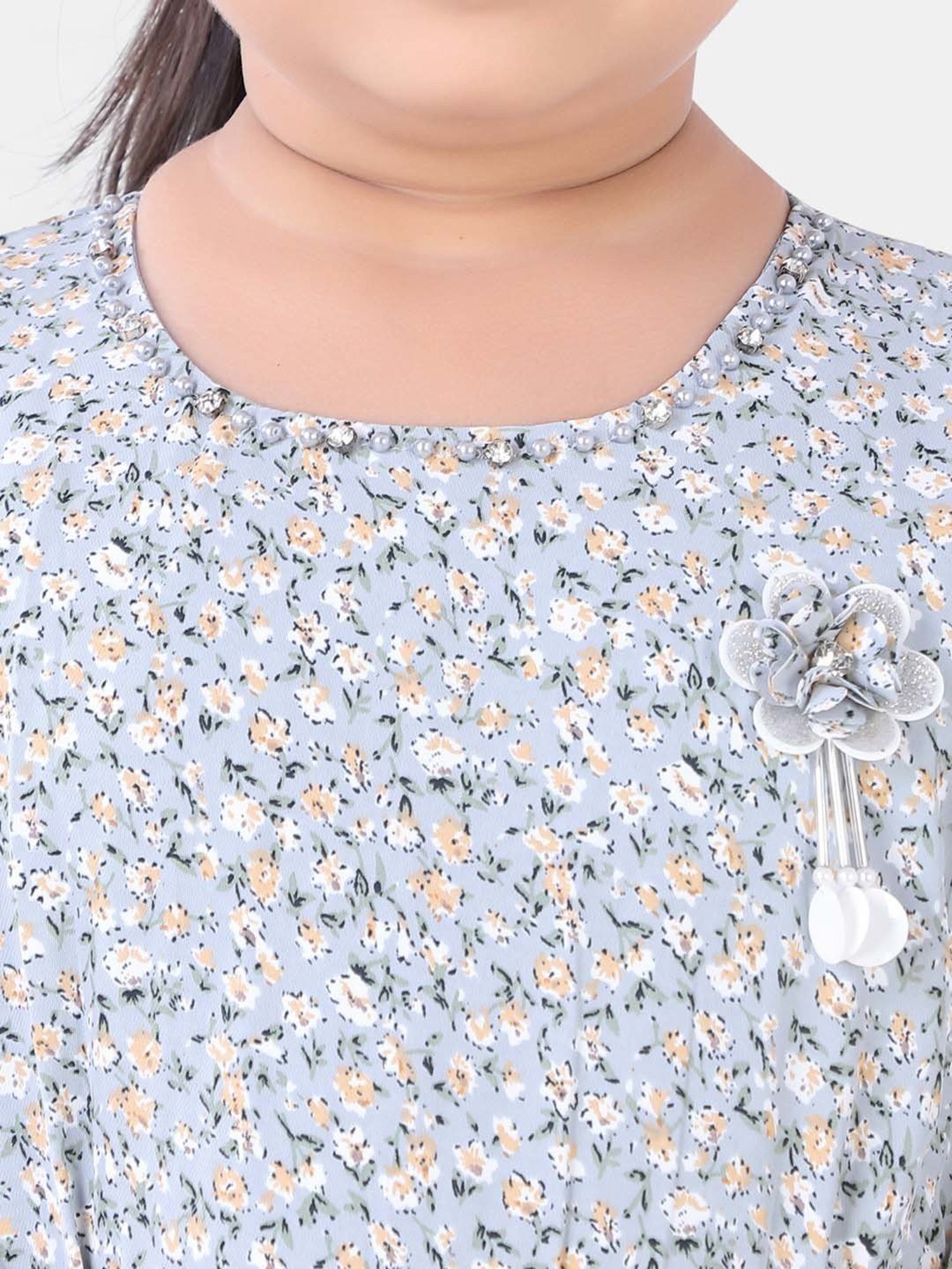 poplins Kids Blue Cotton Floral Print Dress