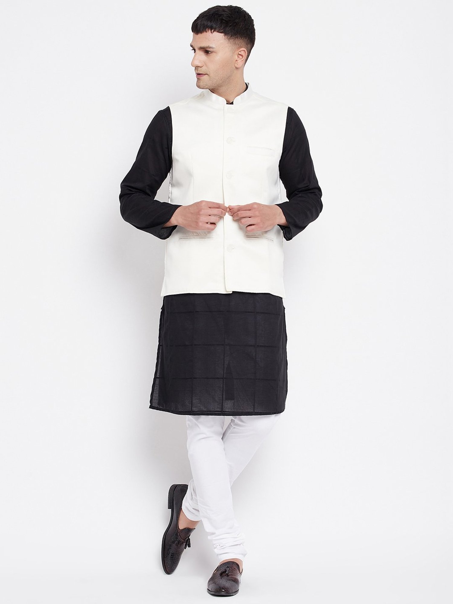Even Off White Mandarin Collar Nehru Jacket