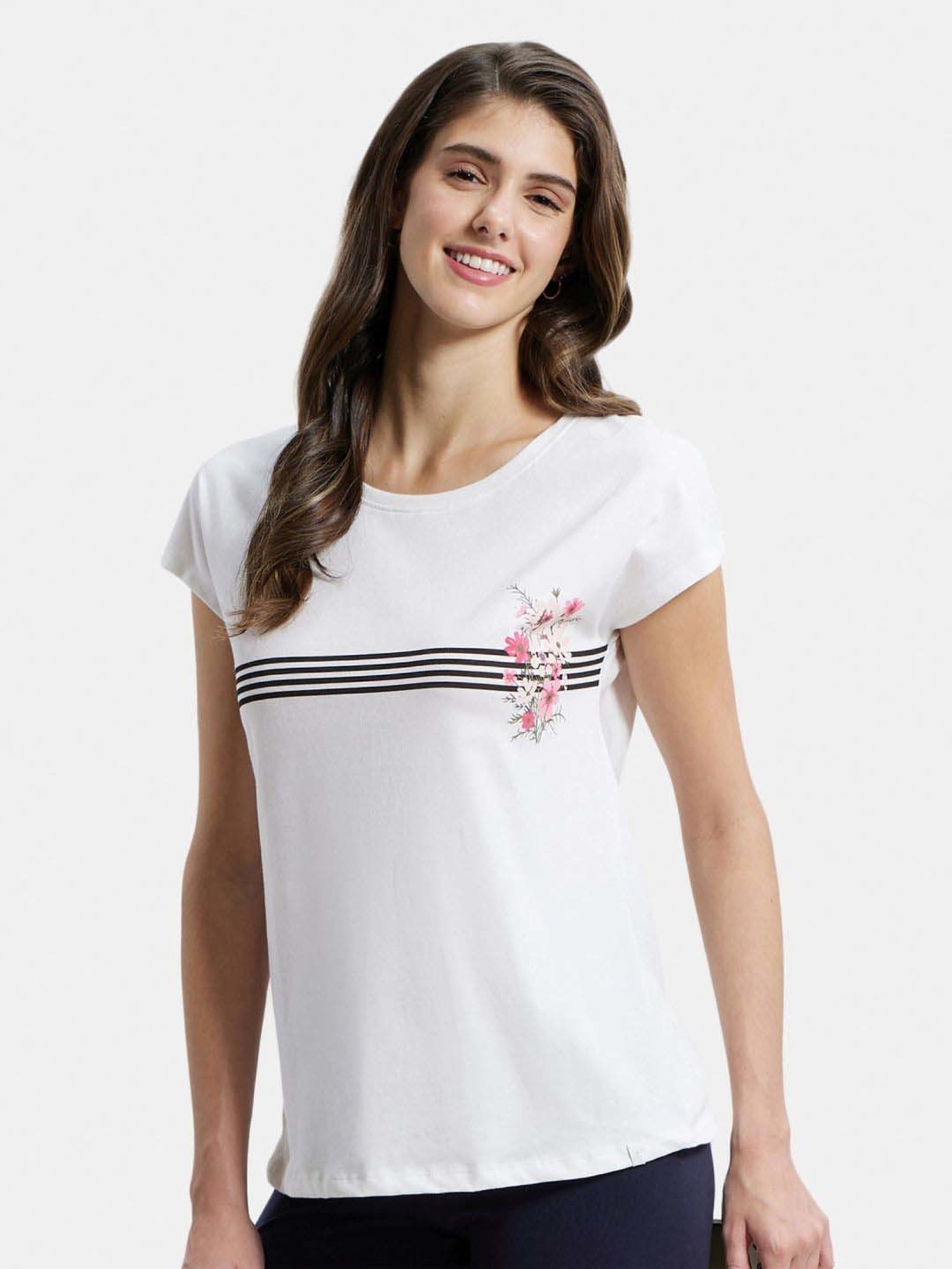 Jockey AW54 Women's Super Combed Cotton Relaxed Fit Printed Half Sleeve T-Shirt (Prints May Vary)