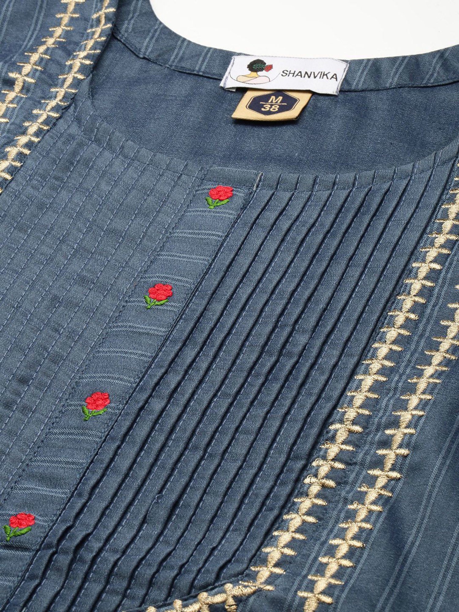 SHANVIKA Blue Striped Straight Kurta