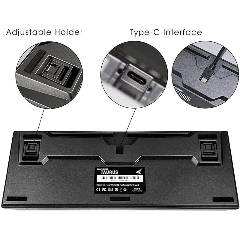 Taurus K310 Mechanical Gaming Keyboard - 104 Keys - Double Shot PBT - NKRO - USB Type C (Cherry Black, Grey)