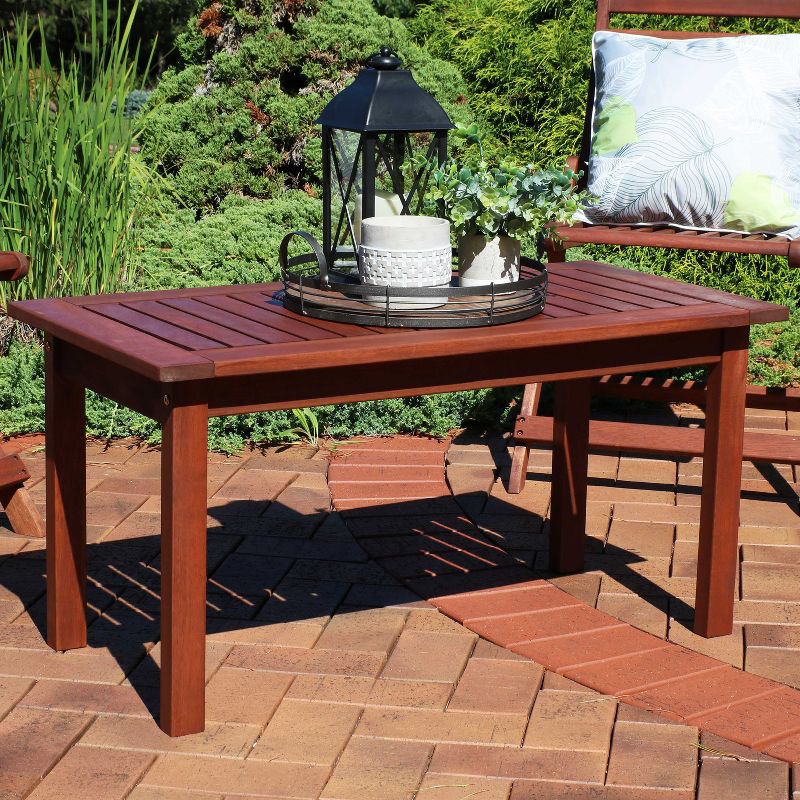 Sunnydaze Outdoor Meranti Wood with Teak Oil Finish Modern Rectangular Patio Dining Table - 35" - Brown