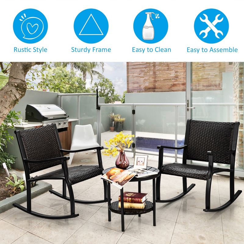 3pc Outdoor Wicker Conversation Set with Sofa Chairs & Table - Crestlive Products
