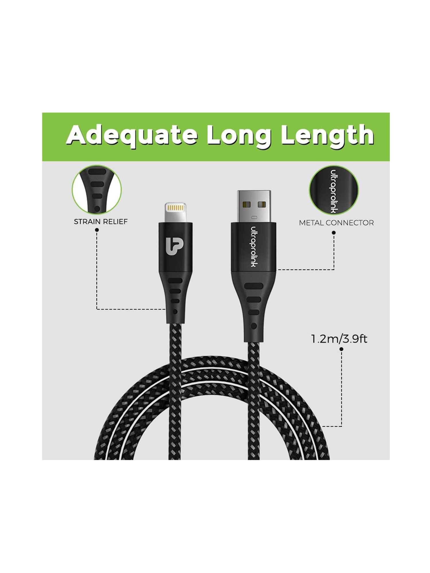 UltraProlink UL1068 Zoom 3A/15W USB-A Fast charging & Data Transfer 1.2m - Black