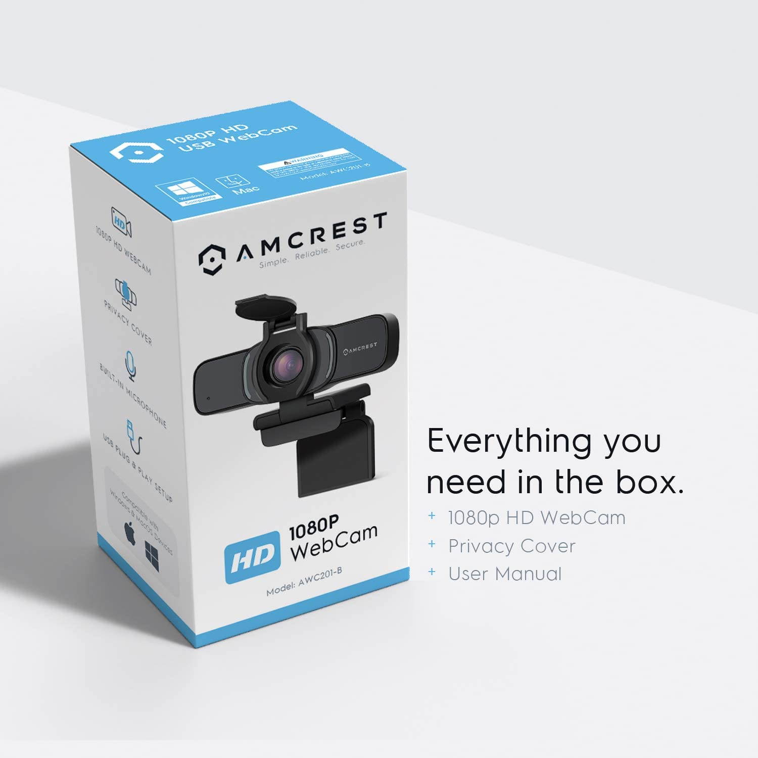 Amcrest 1080P Webcam with Microphone & Privacy Cover, Web Cam USB Camera, Computer HD Streaming Webcam for PC Desktop & Laptop w/ Mic, Wide Angle Lens (AWC201-B)