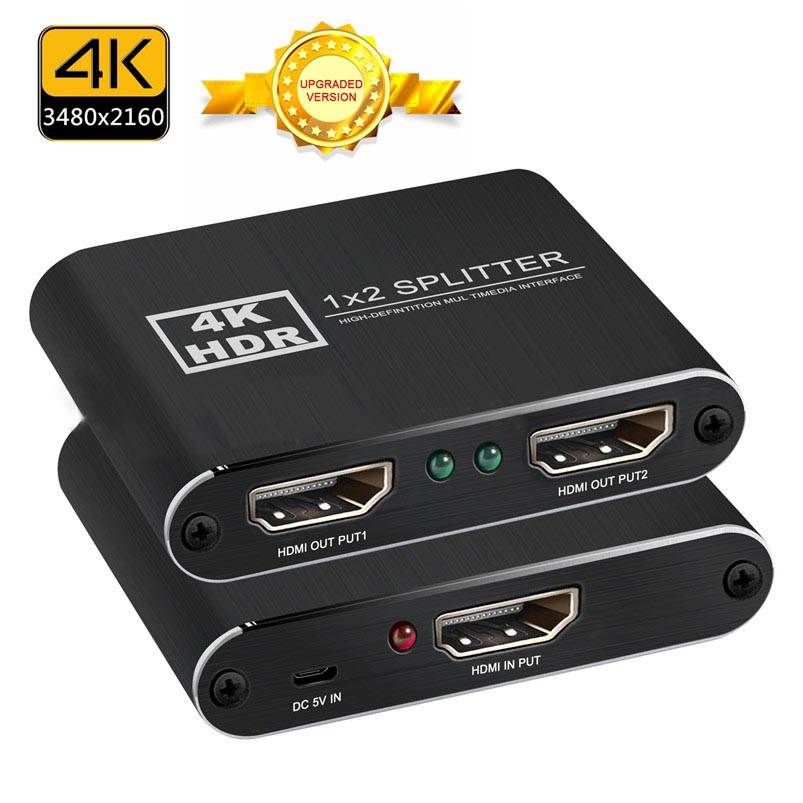 HDMI Splitter 1 in 2 Out - EULAN Full HD 1080P 3D 4K HDMI Switch HDMI2.0b Splitter Support 3840x2160@60Hz, HDCP2.2, RGB 4:4:4, 18.5Gbps, Auto Scaling
