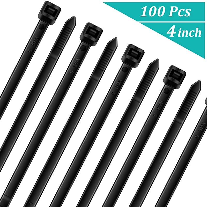 Zip Ties 4 Inch (100 Piece) Heavy Duty Black Nylon Cable Ties, Small Wire Ties, Wire Management for Organizing Home, Office, Garden and Data Centers