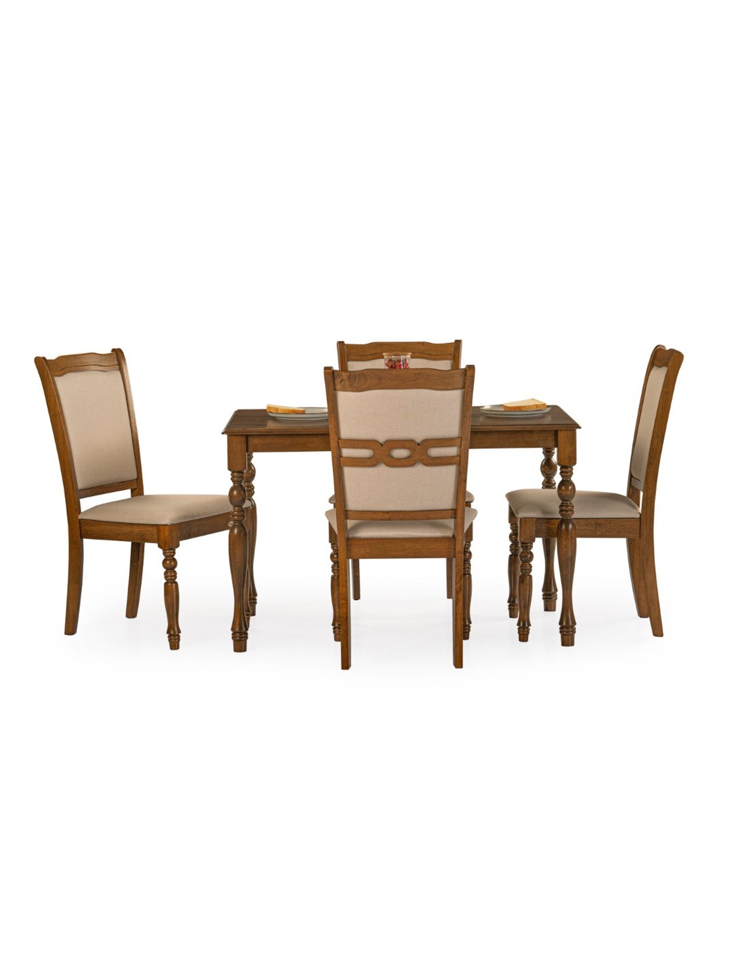 Durian Franceska Brown & Beige Solid Wood 4 Seater Dining Table Set