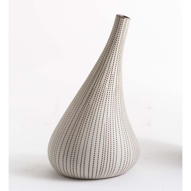 VivaTerra Handcrafted Japandi-Style Porcelain Clay Organic-Shaped Vase, Large - Brown Dot