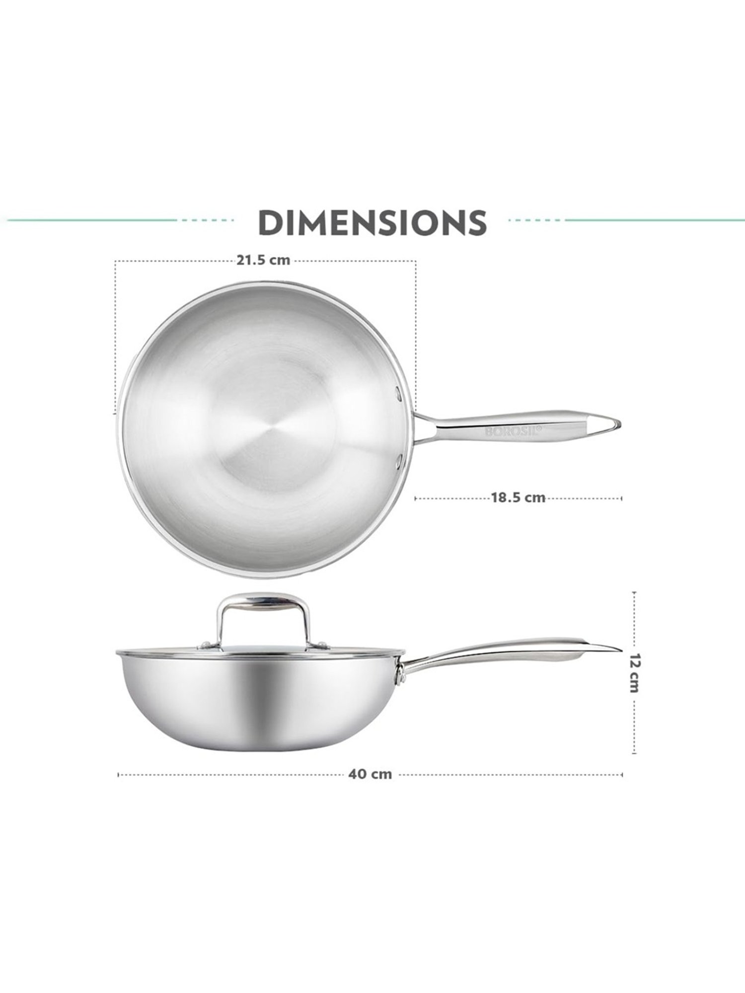 ?Borosil Silver ?Stainless Steel  Wok with Lid