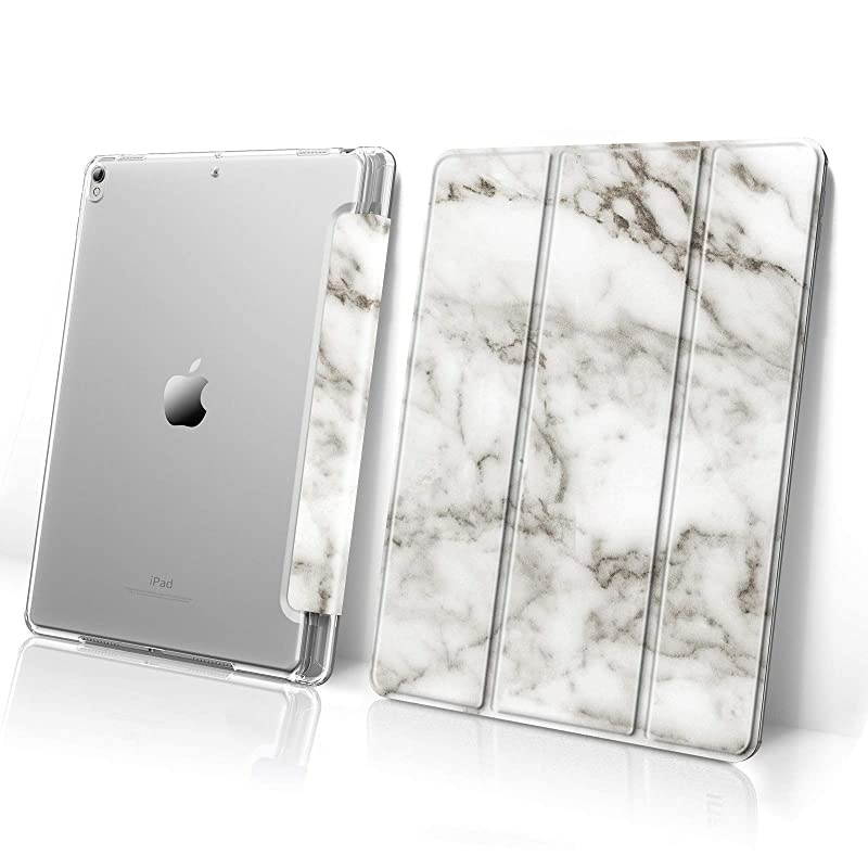 Case Compatible with iPad Air 3rd Generation 2019 iPad Pro 105 2017 Translucent Frosted Back Smart Cover Case with Pencil Holder WhiteMarble