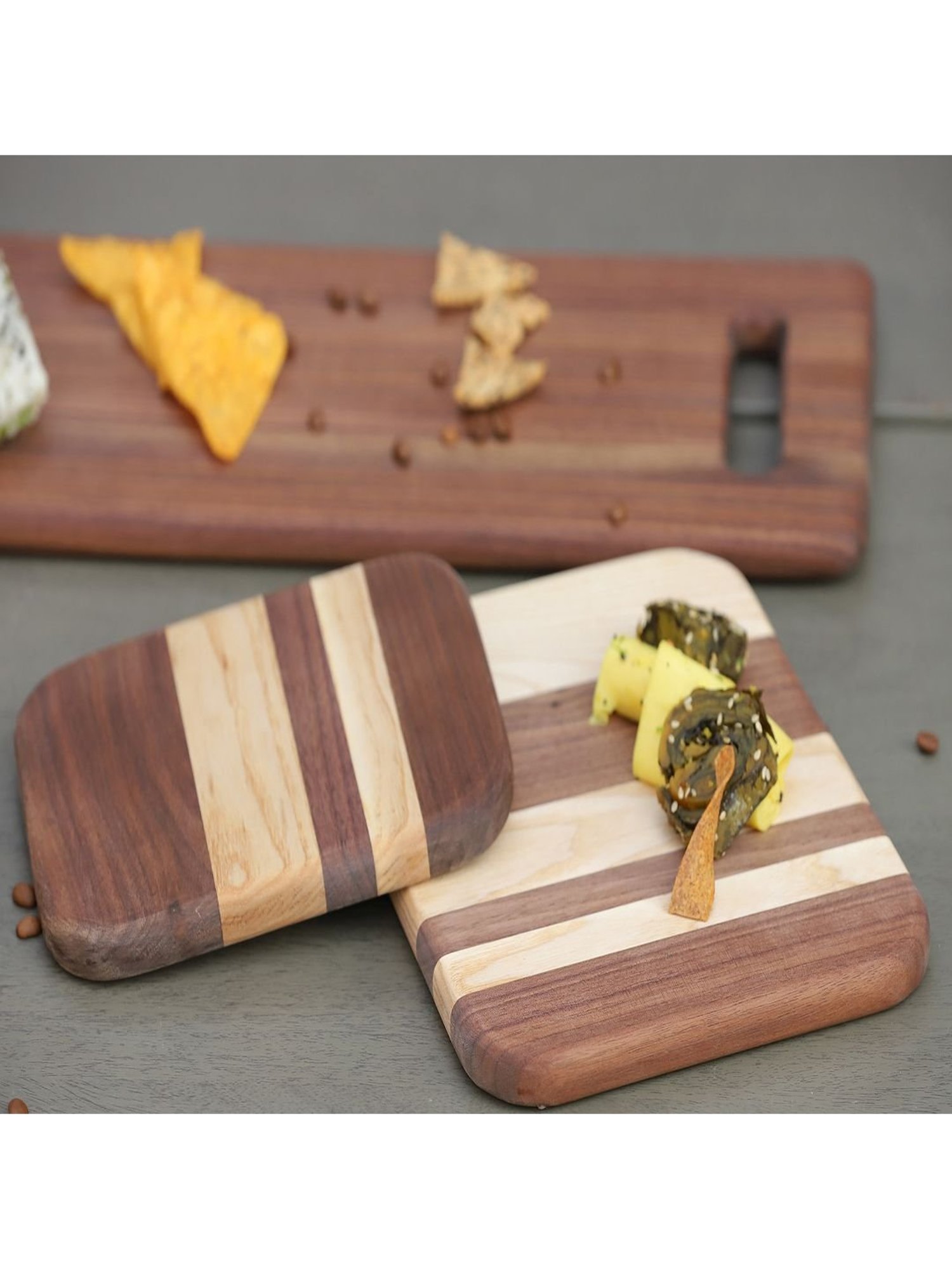 ICRAFT Majestic Cream & Brown Ash Wood Platter - Set of 1