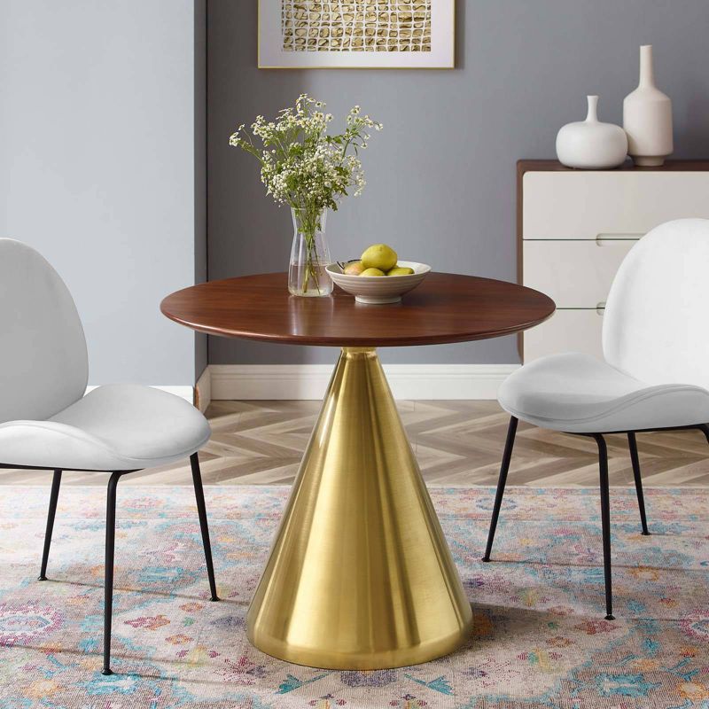 36" Tupelo Round Wood Dining Table Gold Walnut - Modway