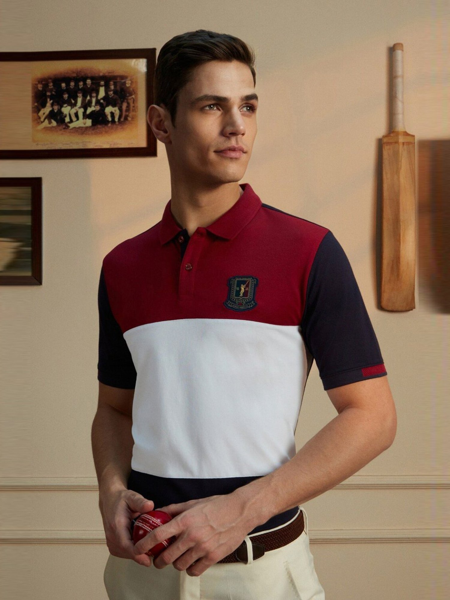 Peter England Multicolored Cotton Regular Fit Colour Block Polo T-Shirt