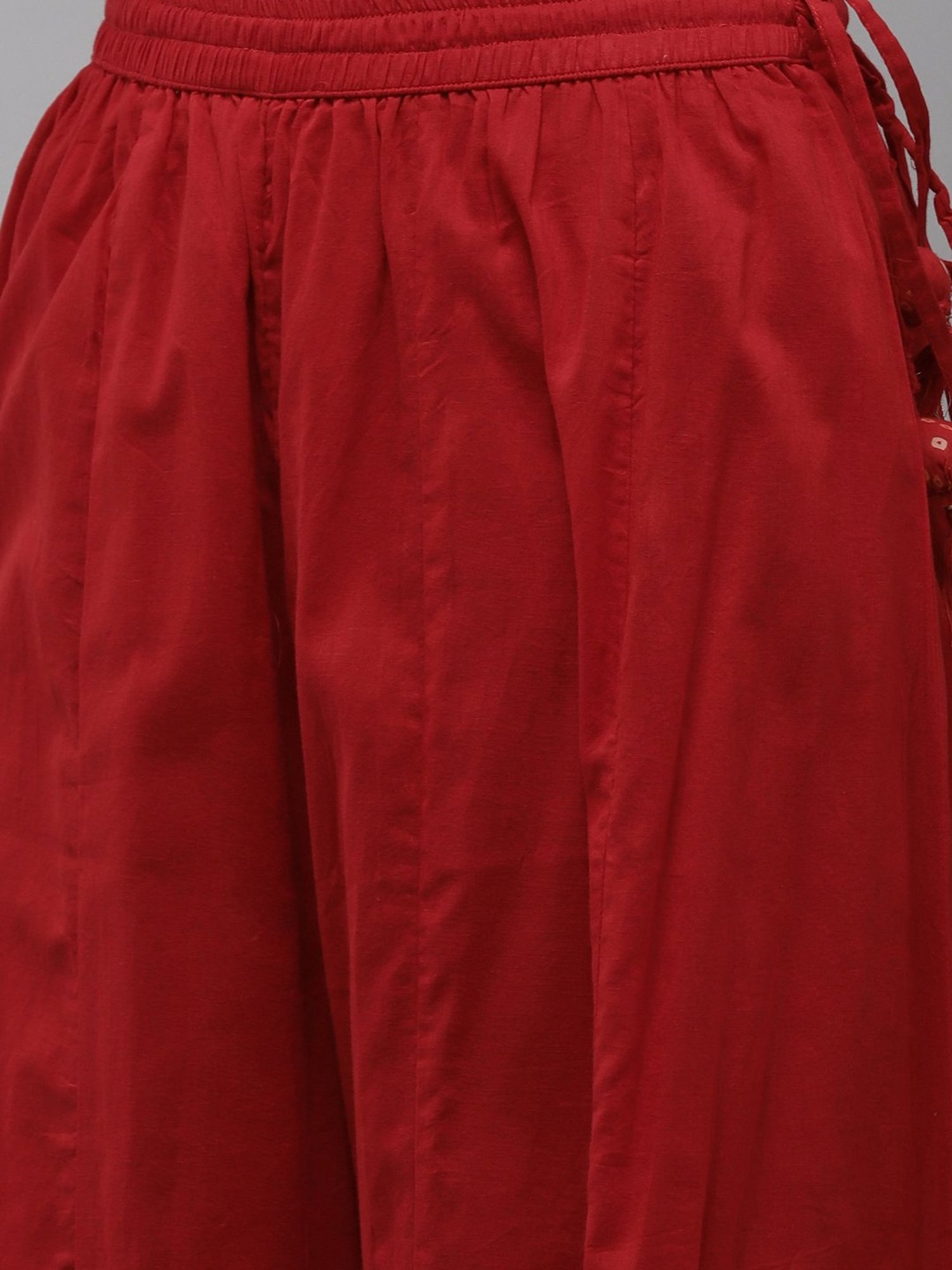 Ishin Red Pure Cotton Embellished Kurta Sharara Set With Dupatta