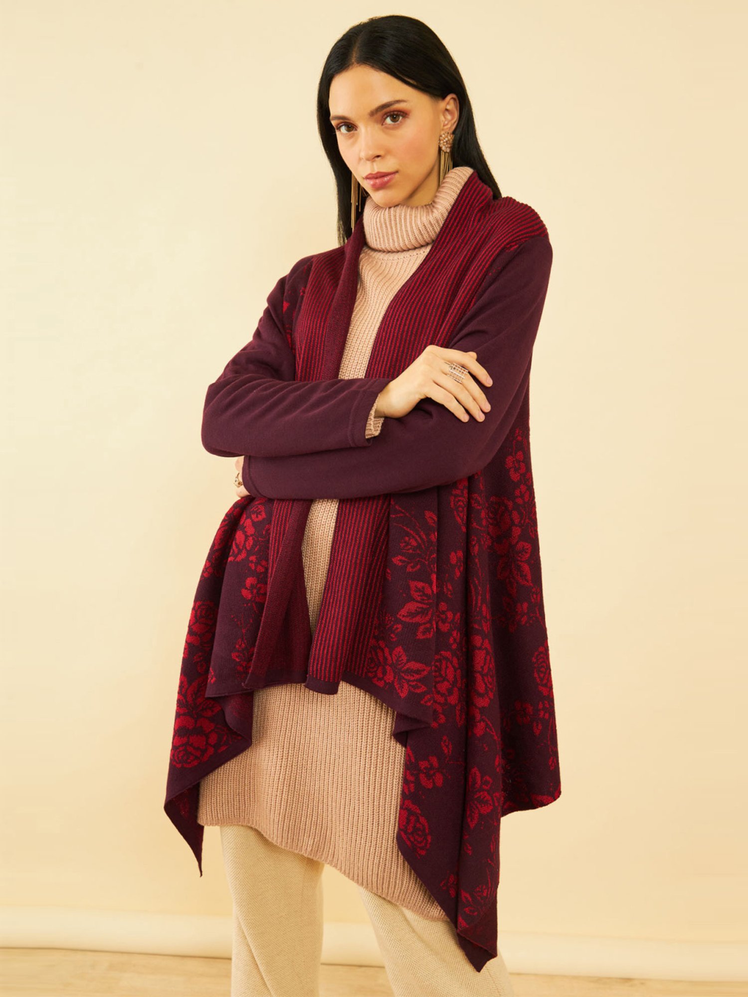 Soch Maroon Floral Print Shrug