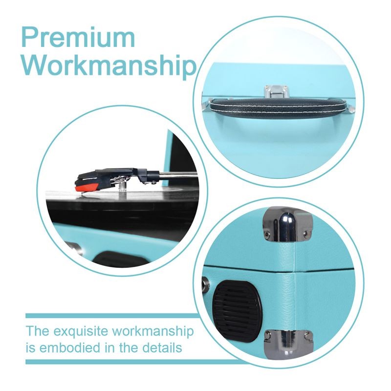 LP&No.1 Suitcase Bluetooth Turntable with Stereo Speaker,3 Speeds Vinyl Record Player Turquoise
