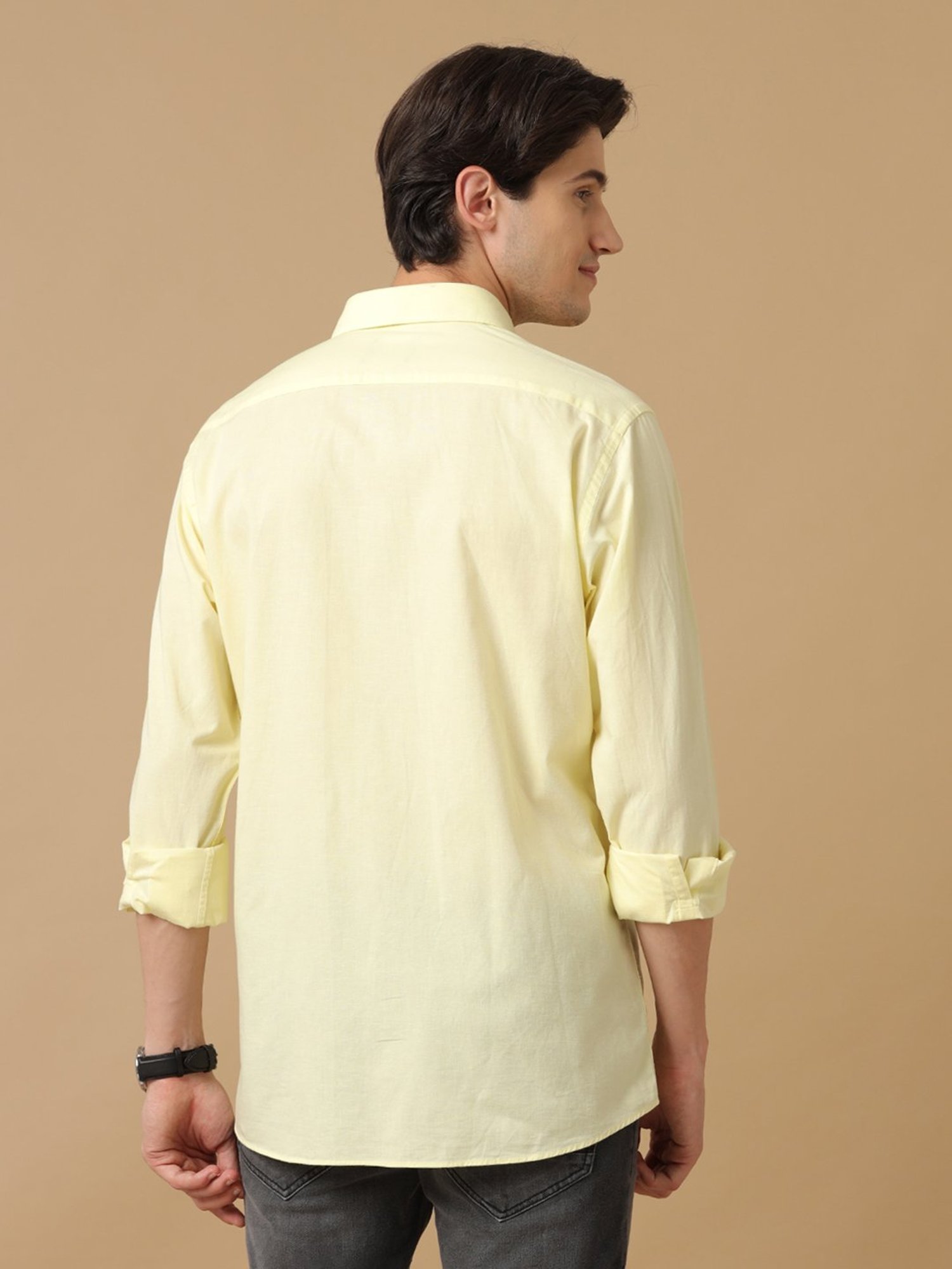 CAVALLO by Linen Club Lime Yellow Contemporary Fit Shirt