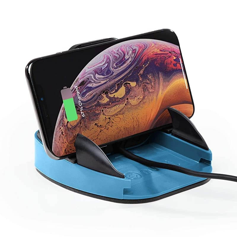 Charging Smart Dock Plus - Car Charger and Phone Holder for Car - Qi Charger Sticks to All Automotive Dashboards &ndash; The Ultimate car Phone Mount (Blue)