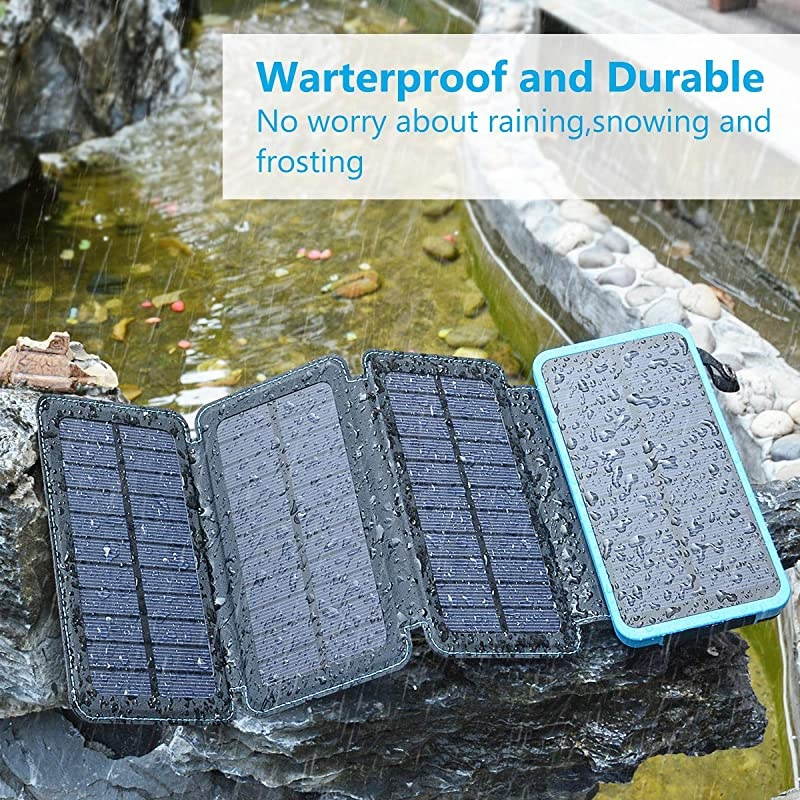 Solar Charger 25000mAh  Portable Solar Power Bank Dual USB Ports Waterproof External Battery with LED Flashlight for Smartphones Tablets and More