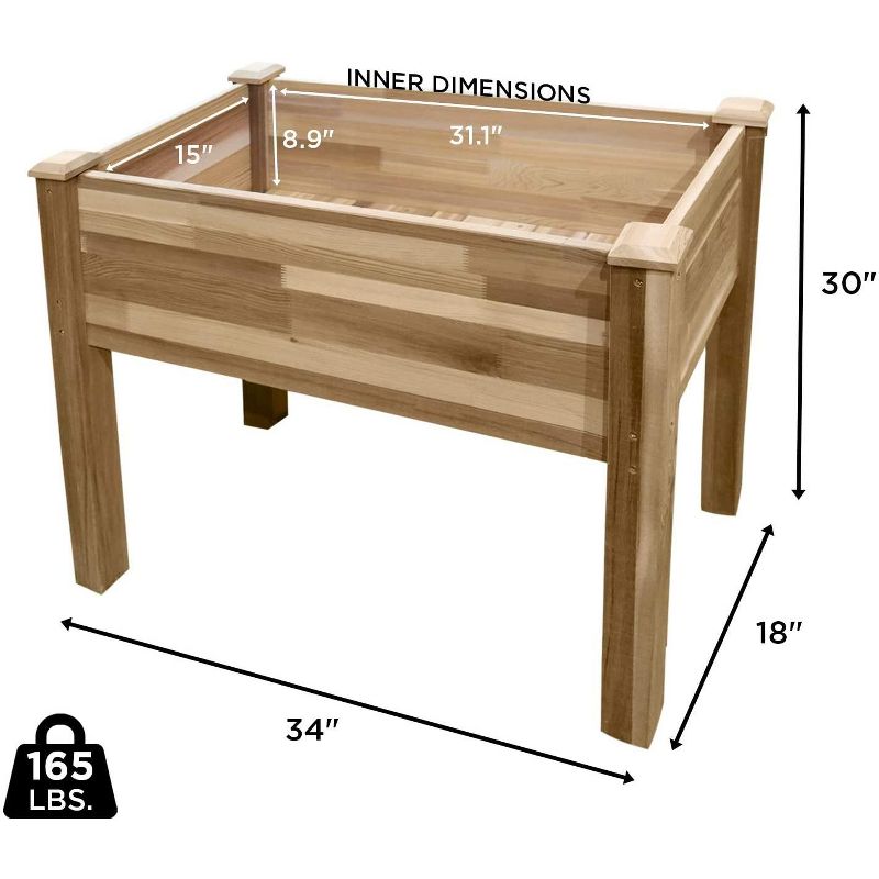 Jumbl Raised Canadian Cedar Garden Bed | Elevated Wood Planter for Growing Fresh Herbs, Vegetables, Flowers, Succulents & Other Plants at Home | Great for Outdoor Patio, Deck, Balcony | 34x18x30"