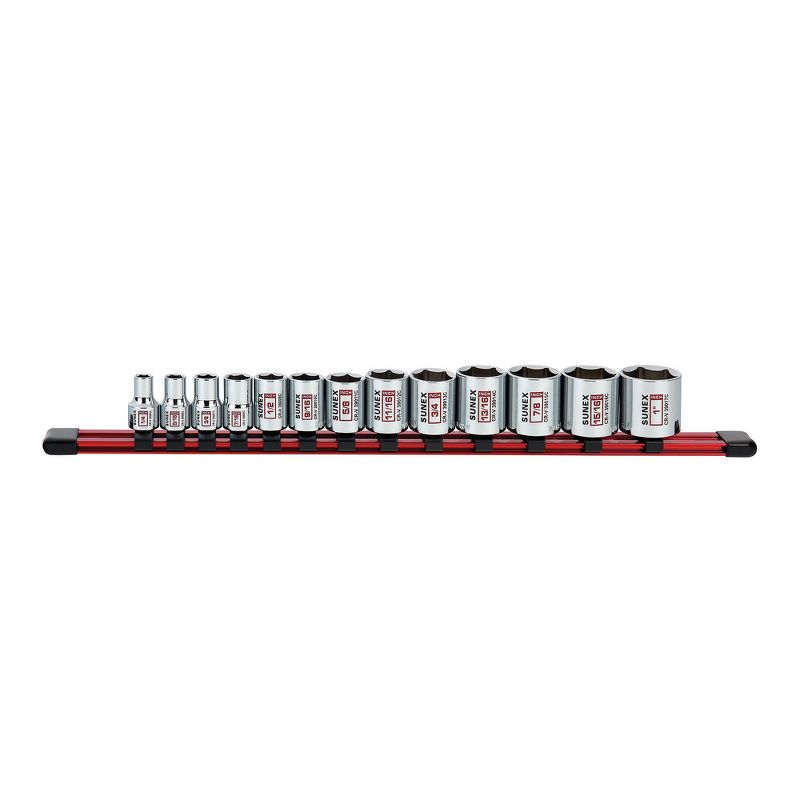 Sunex 39001C 13 Pc 3/8 in. Drive Standard Socket Set-SAE 6 Pt Rail