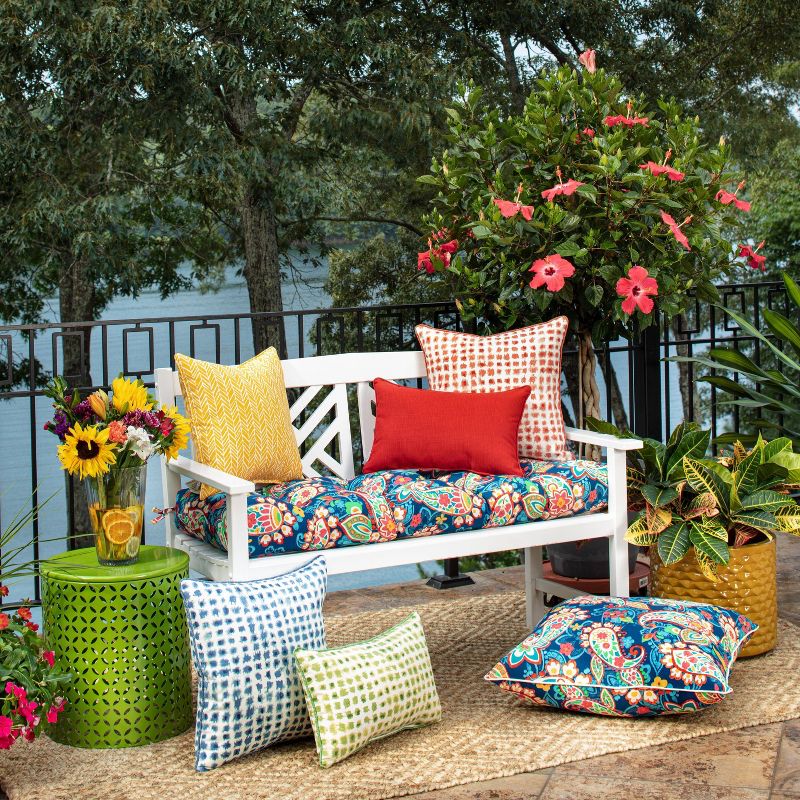 Paisley Party Wicker Outdoor Loveseat Cushion Blue - Pillow Perfect
