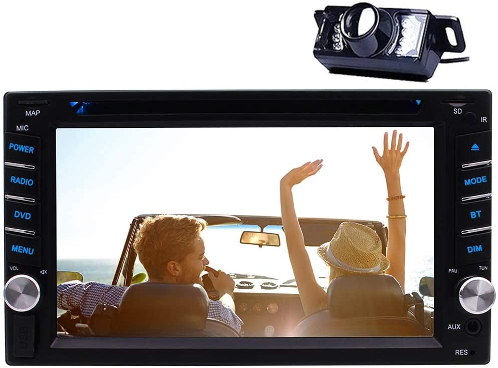 6.2" Touch Screen Car Stereo Double Din Car DVD Player GPS Navigation 2 Din in Dash Bluetooth FM/AM RDS Radio Receiver 1080P Video CD/TF/USB/AUX-in/Subwoofer/SWC+Remote Control-Free Rear View Camera