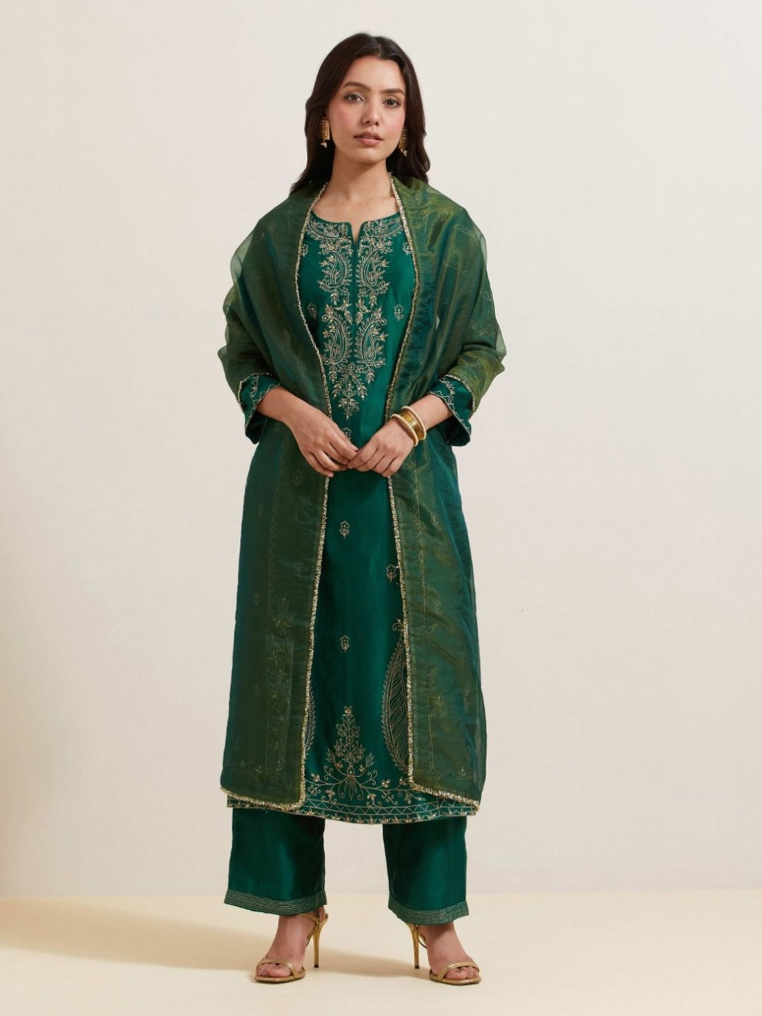 Priya Chaudhary Green Afreen Embroidered Chanderi Silk Kurta