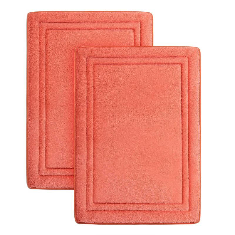 2pc Quick Drying Memory Foam Framed Bath Mat with GripTex Skid-Resistant Base Coral - Microdry