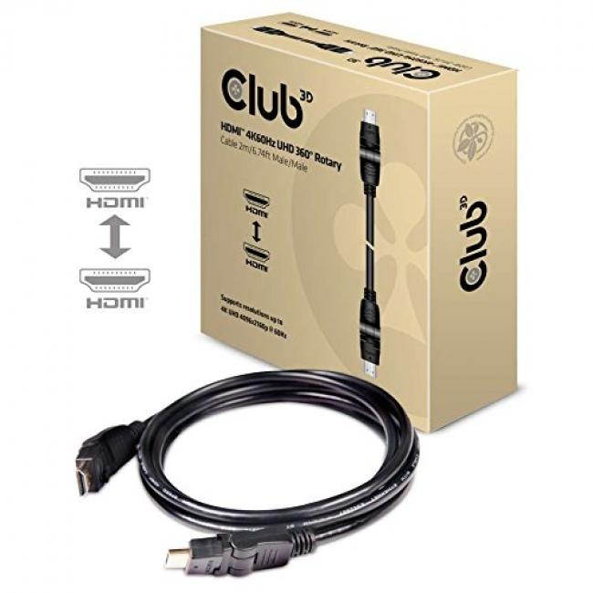 Club3D CAC-1360 HDMI 2.0 4K60Hz UHD 360 Degree Rotary Cable 2m/6.56ft.
