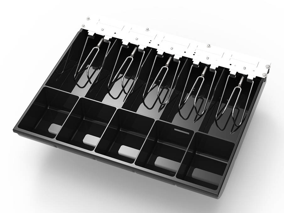 Beelta Cash Register Drawer 16&rdquo; for Point of Sale (POS) System with Fully Removable Cash Tray, 5 Bill slots / 5 Coin slots, 24V, RJ11/RJ12 Key-Lock, Media Slot, SPCC, White