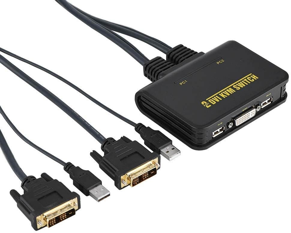 Mothinessto DVI KVM Switch 2 Port DVI Switch USB DVI Switch DVI Switcher Plug and Play for Schools for Offices