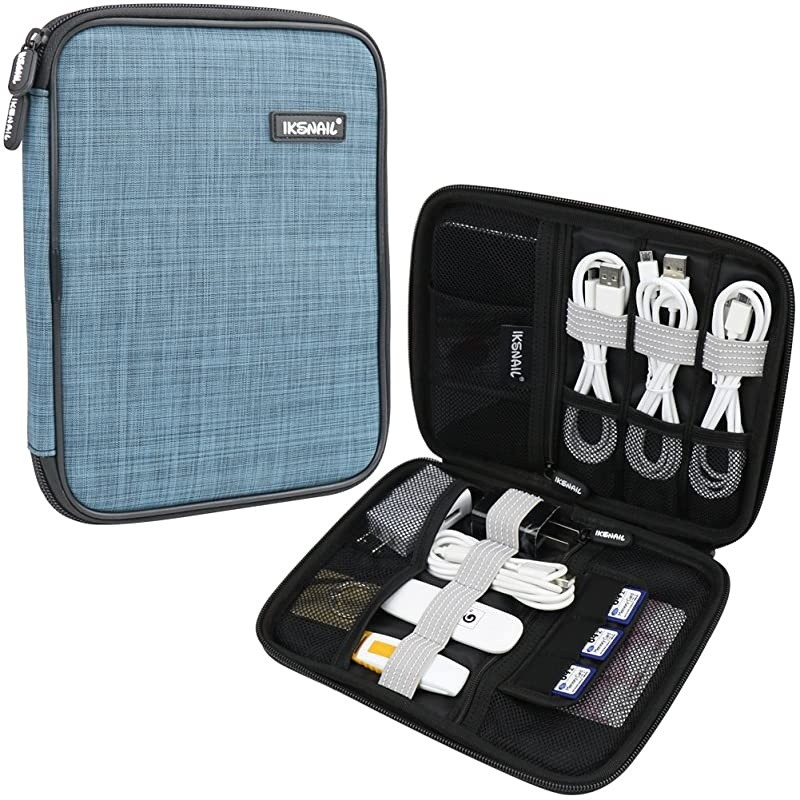 Universal Cable Organizer Bag  Small Electronics Accessories Cases Travel Carrying Pouch for USB Cables Earphone Charger Phone Charging Cords Blue