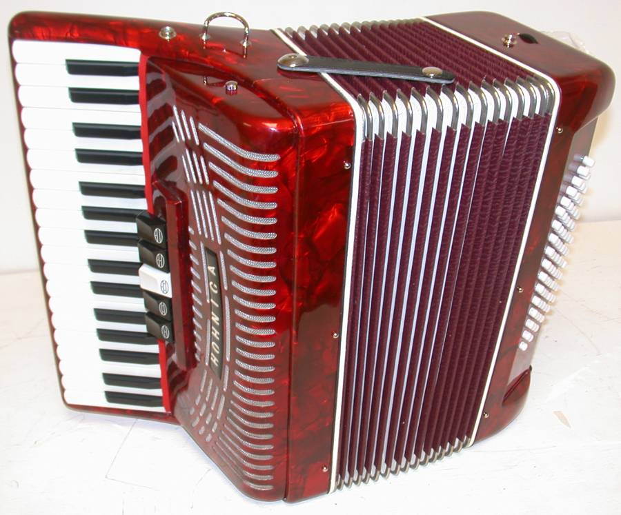 Hohner Hohnica Piano Accordion 1305, RED, 34 Keys 72 Bass, Case & Straps, NEW