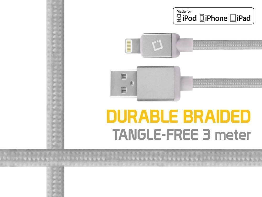 For iPhone iPad iPod Silver 10ft Lightning Braided USB Charger Data Sync Cable