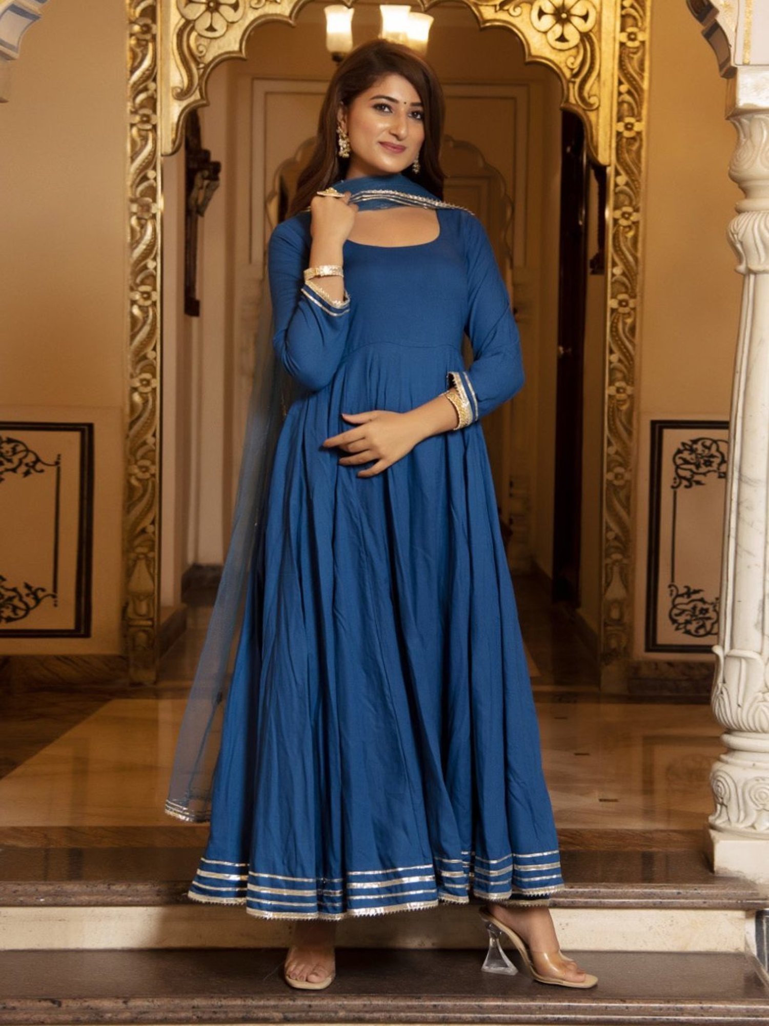 Calmna Regal Blue Gotapatti Handwork Anarkali Suit Set