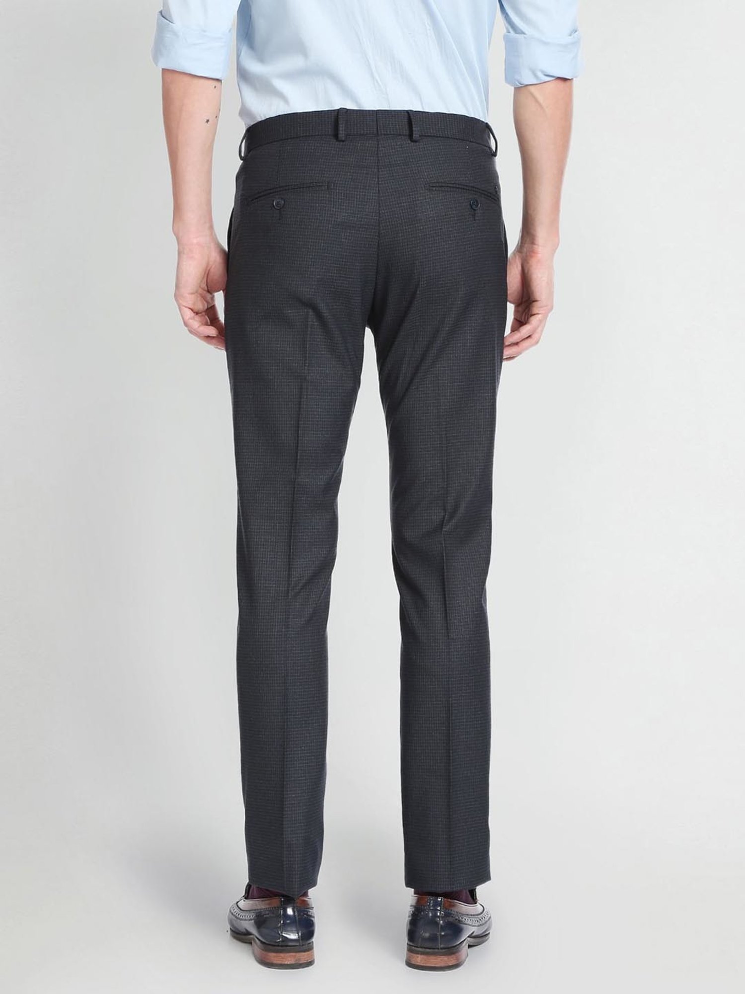 Arrow Blue Regular Fit Checks Trousers