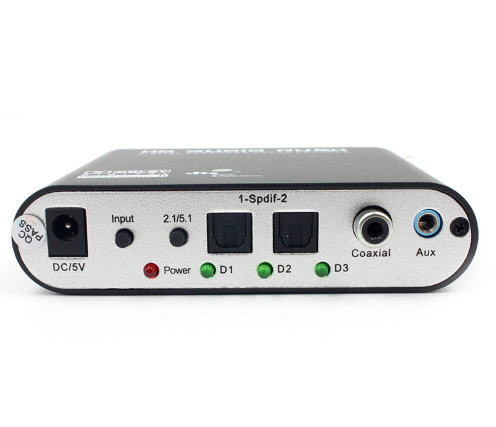 5.1 Rush Digital Sound Decoder DTS / AC3 Dolby SPDIF Input to channel Digital Audio Converter with  Optical SPDIF Coaxial Dolby AC3 DTS stereo(R/L) to 5.1CH Analog Audio (6RCA Output)